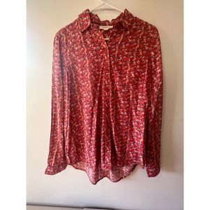 Bird Print Button Down Shirt Women's Size Small